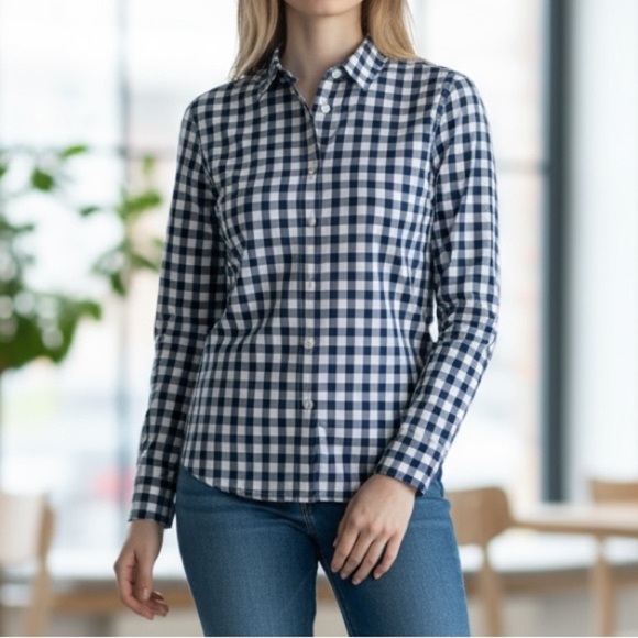 UnTuckIt Belleza Blue and White Checkered Button Up Top Size 0 - Picture 1 of 7